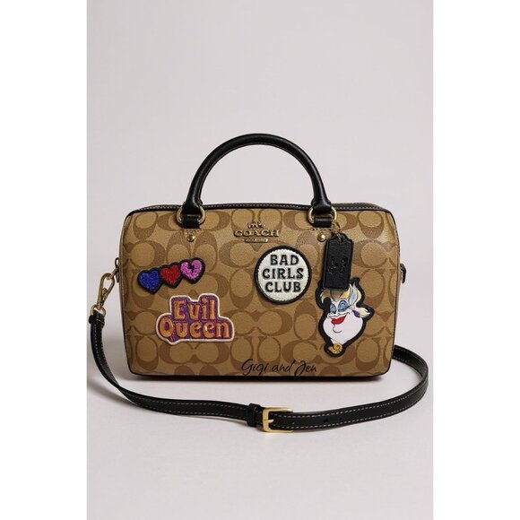 NWT Coach Disney X Coach Rowan Satchel Bag In Signature Canvas With Patches-Khak - Picture 1 of 8